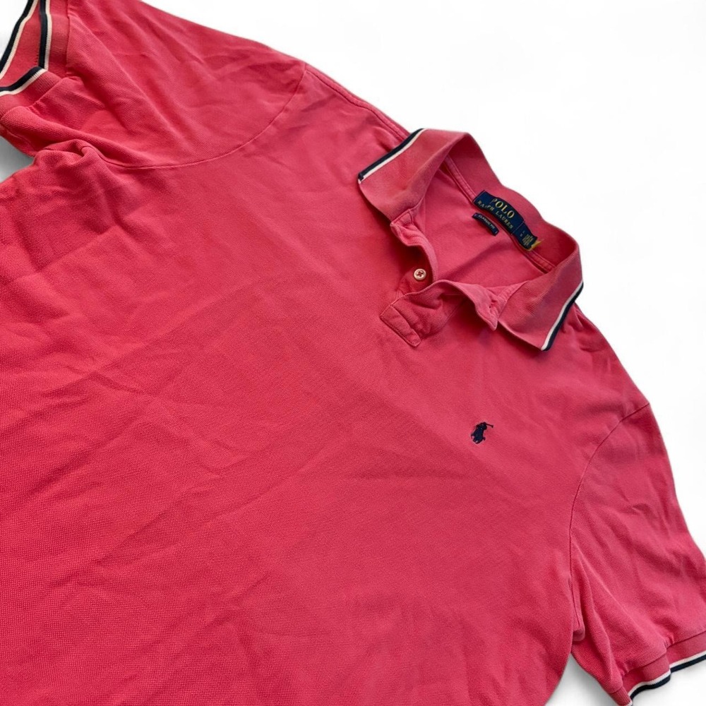 Polo Ralph Lauren Pink Classic Fit Polo Shirt Large Striped Trim Pony Logo